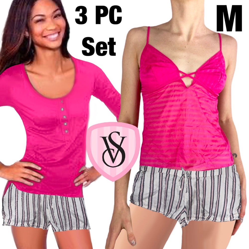 Victoria's Secret Hot Pink 3-Piece Pajama Set